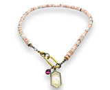 Gemstone Charm Necklace - pink howlite Necklace with charm on clasp