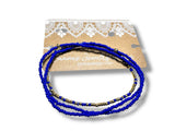 Set of blue beaded bracelets on a Janies Jewelry branded card.