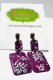 Polymer Clay Earrings/ Affordable Gifts - silver and purple floral square design