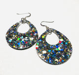 silver holographic earrings.Top View