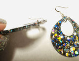 Holographic Glitter Earrings -teardrop shape glitter resin molded earrings-silver holographic earrings. Side View