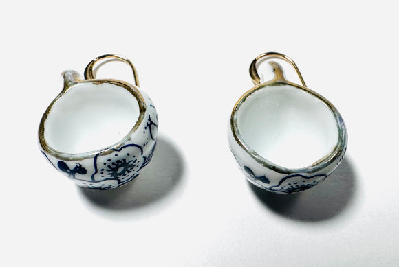 Cuppa Tea Earrings/ Tiny Porcelain Teacup Earrings - Janine Design