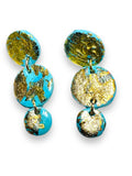 Polymer Clay Earrings/ Affordable Gifts -triple disk drop blue and gold 
