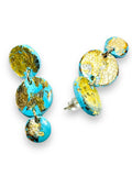 Polymer Clay Earrings/ Affordable Gifts - triple drops-light blue clay with gold foil