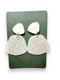 Polymer Clay Earrings/ Affordable Gifts -white glitter organic design studs