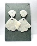 Polymer Clay Earrings/ Affordable Gifts -white glitter shell design