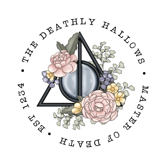 The Deathly Hallow- H. potter- Floral Clear Vinyl , Sticker, 3x3 inch - Janine Design