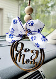 Dog Mom Car Charm Ornament Auto Jewelry: Black/White Plaid-ON SALE!