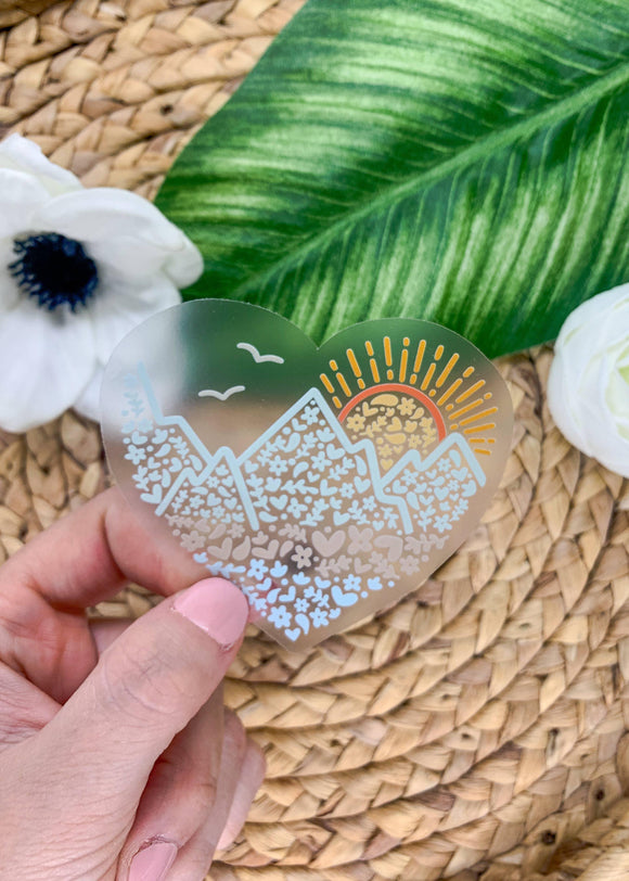 Mountain Heart Clear Vinyl, Sticker, 3x3 inch, Cute stickers - Janine Design