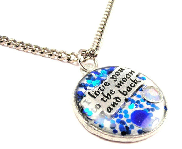 Glitter Resin I Love You To The Moon And Back Charm Necklace - Janine Design