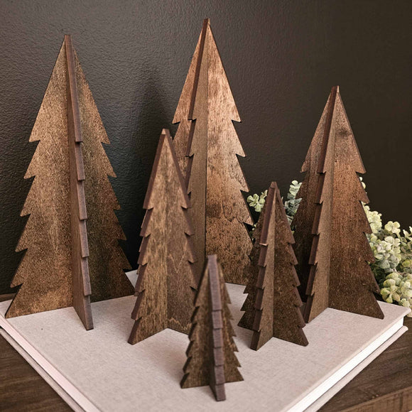 Large-Wood 3D Stained Trees Holiday Christmas Decor - Janine Design
