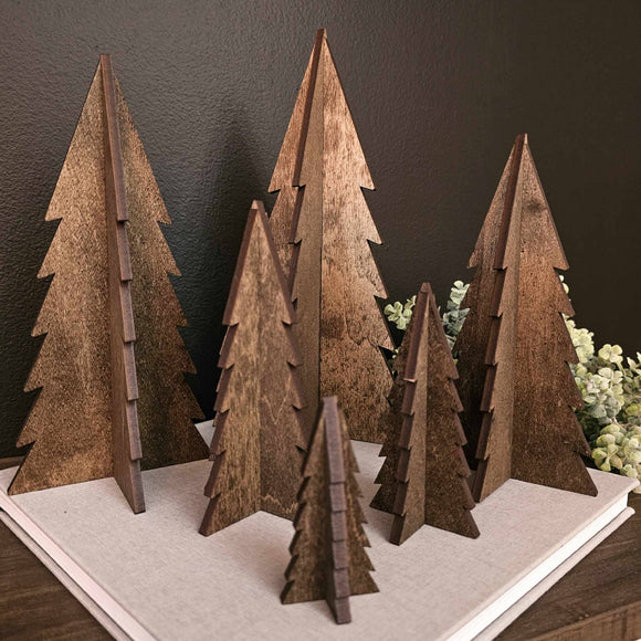 Medium-Wood 3D Stained Trees Holiday Christmas Decor Table Filler: 6