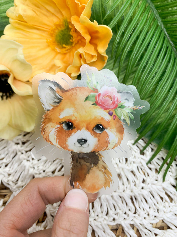 Baby Fox Floral Clear, Vinyl Sticker, 3x3 in.