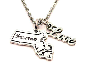 Massachusetts 20" Rope Necklace With Love Accent USA Travel - Janine Design