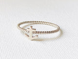 Sterling Silver Anchor Twist Ring, Anchor Ring, SailingRing, Silver stacking ring - Janine Design