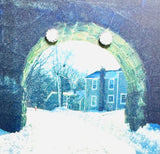 Art Card Studs, Gemstone Earrings, Art Cards, Sterling Studs - Arch Bridge, Holliston, MA- Moonstone Studs