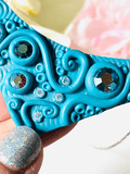 Steampunk Necklace, Aqua Statement Necklace, Polymer Clay Bib Necklace, Aqua Blue Color Necklace, Blue Necklace, Tentacle Necklace - Janine Design
