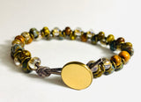 Woven “Goddess” Bracelets/ Leather Bracelets/ Button Bracelets - Brown/clear beads