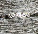 Silver Leaf Ring, Diamond Ring- shown on wood background