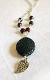 leaf necklace, Long Essential Oil Necklace-Feather and Bloodstone