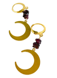 Moon Earrings/Brass Gemstone Moon Earrings/Golden Moon Earrings Garnet Gemstone Moon Earrings