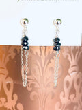Hematite Gemstone Chain Connected Stud Earrings