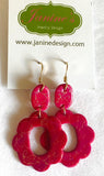 Polymer Clay Earrings, Silkscreened Earrings, Floral Earrings, Pink Earrings - Janine Design