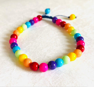 Rainbow “candy” Glass Bead Bracelet, Rainbow Bracelet, Adjustable Bracelet - Janine Design