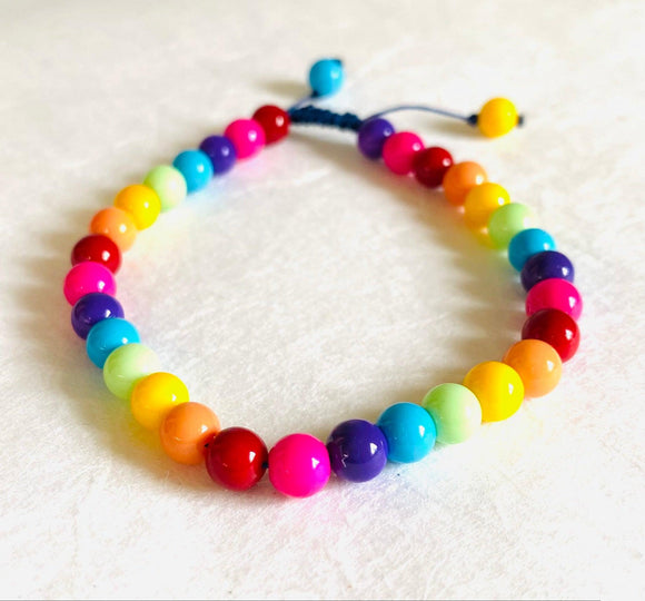 Rainbow “candy” Glass Bead Bracelet, Rainbow Bracelet, Adjustable Bracelet - Janine Design