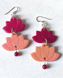 Pink Lotus Earrings/ Two tone earrings/Silver and Clay Earrings - Janine Design
