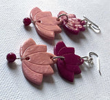Pink Lotus Earrings/ Two tone earrings/Silver and Clay Earrings - Janine Design