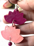 Pink Lotus Earrings/ Two tone earrings/Silver and Clay Earrings - Janine Design