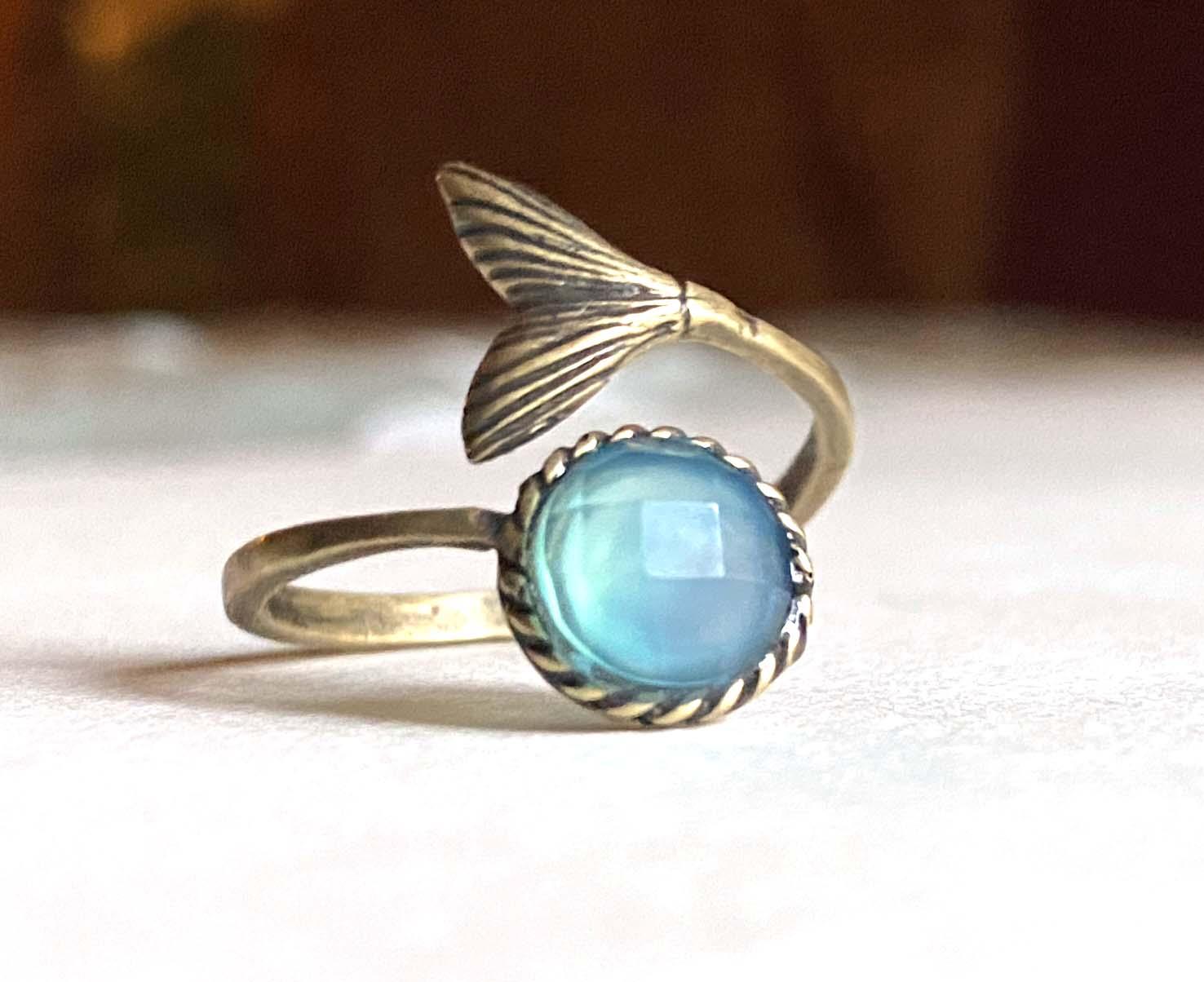 Mermaid Ring Gemstone Ring Sterling or Brass Ring Mermaid Rings Janine Design
