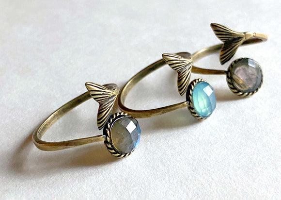 Mermaid Ring, Gemstone Ring, Sterling or Antique Brass Ring, Mermaid Rings - Janine Design