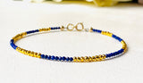 Dainty Gemstone  Bracelet, Gemstone Bead Chain, Lapis and Hematite gold coated