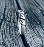 Silver Leaf Ring, Diamond Ring - side view on wood background