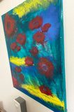 Painting on Canvas “Floating Poppies” - abstract painting-acrylic in bright primary colors