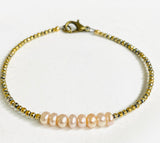 Dainty Gemstone  Bracelet, Gemstone Bead Chain, Peach Pearl and Hematite
