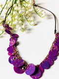 Polymer Clay Disk Necklace, Purple Disk Necklace -on white background