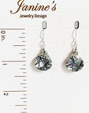 Quartz earrings, Quartz Doublet Earrings, black design inside clear quartz teardrop beads on french hook earwires.