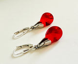 Red Crystal Drop Earrings -with silver lever back hooks