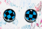 Sparkle Stud Earrings / Affordable Gifts -Blue and Black Checkered Pattern