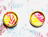 Sparkle Stud Earrings / Affordable Gifts -Palm print in red and yellow