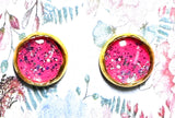 Sparkle Stud Earrings /Pink Glitter with brass stud