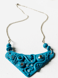 Steampunk Necklace, Aqua Statement Necklace, Polymer Clay Bib Necklace, Aqua Blue Color Necklace, Blue Necklace, Tentacle Necklace 