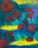Painting on Canvas “Floating Poppies” - abstract painting-acrylic in bright primary colors