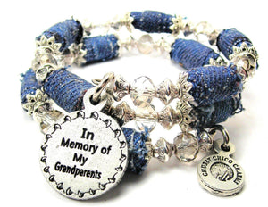 In Memory Of My Grandparents Blue Jean Beaded Wrap Bracelet - Janine Design