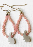 Peach Rabbit Teardrop Hoop Earrings/Rhodochrosite Earrings, holliston