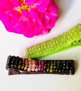 One Tiny Genuine Gemstone Barrette, handcrafted hair accessory, - Janine Design