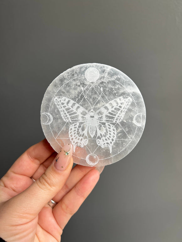 Sapphire & Sage - Selenite Etched Butterfly Crystal Carving - Janine Design